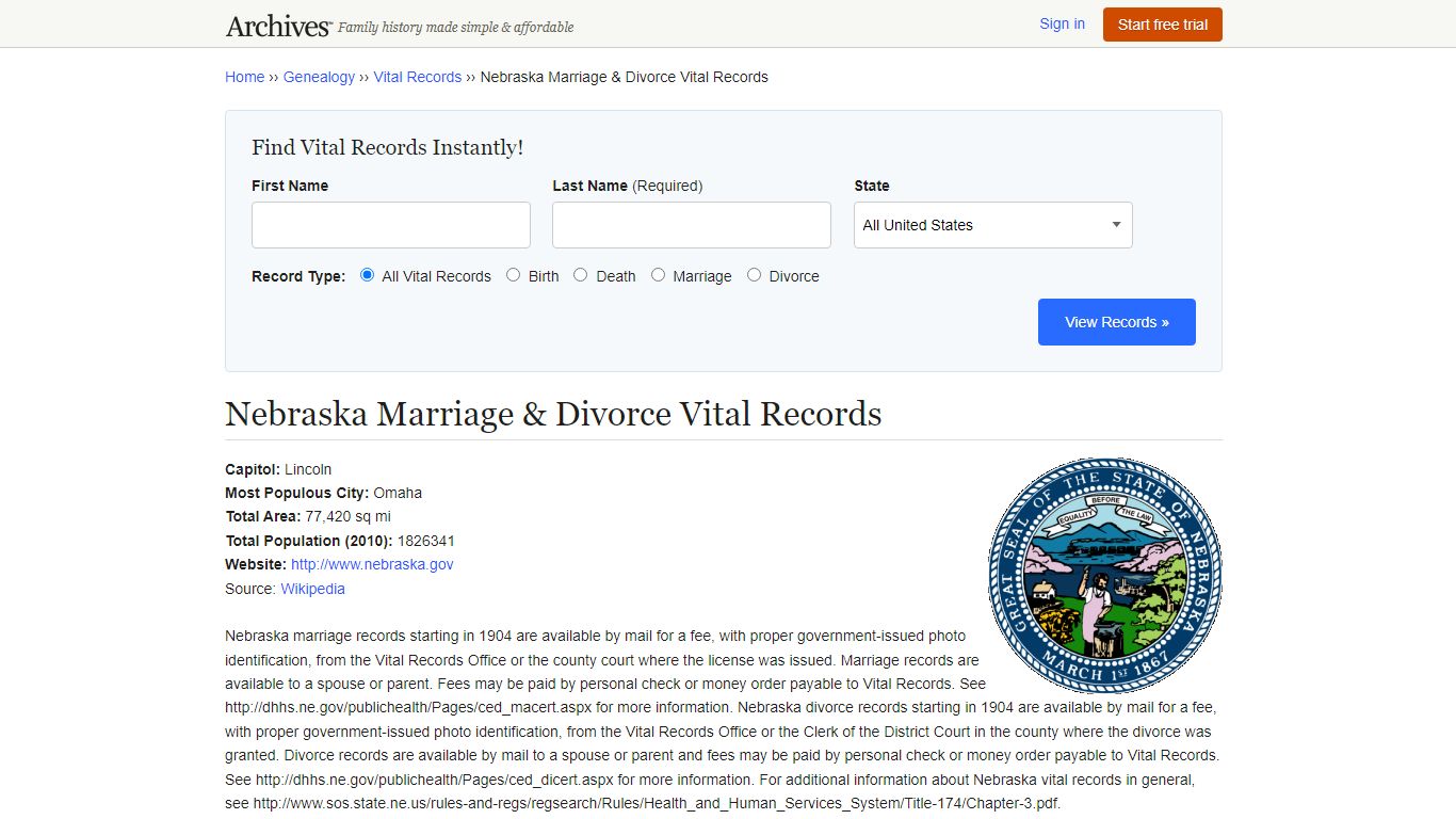 Nebraska Marriage & Divorce Records | Vital Records - Archives.com